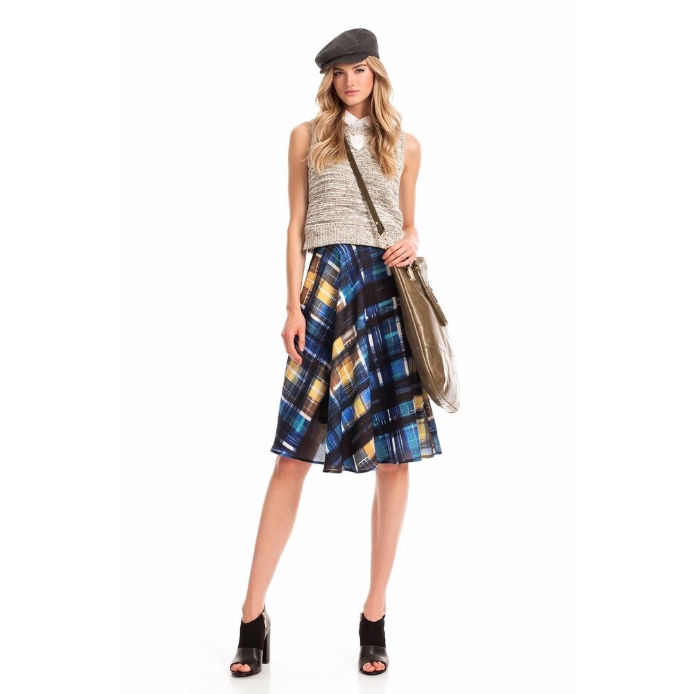 TRINA TURK Skirt Plaid A-Line 4 Multicolor Knee Length USA Made #146621